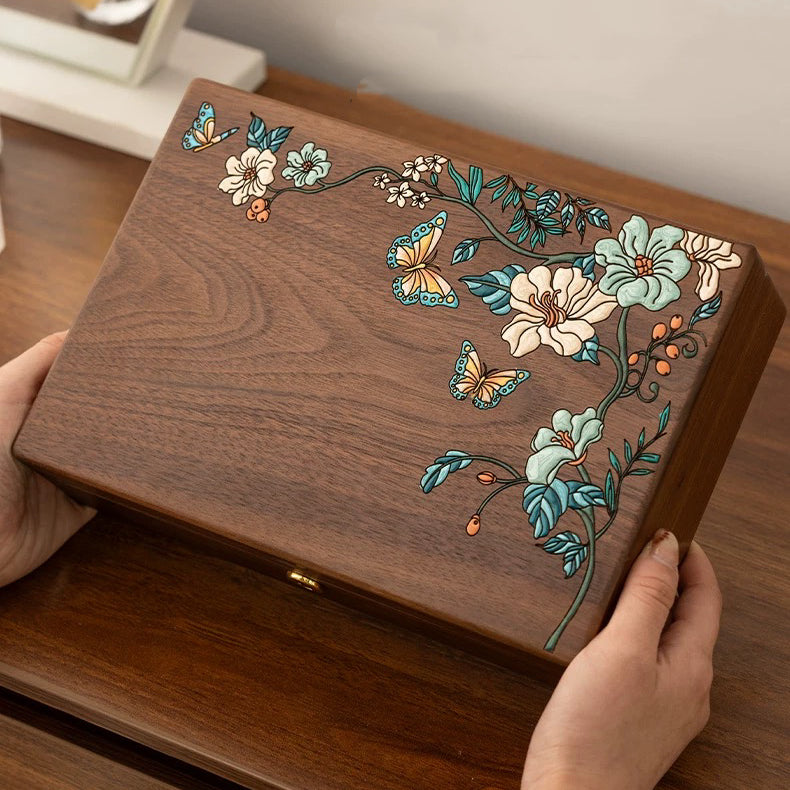 Hochwertige handbemalte Schmuckschatulle aus Holz mit Organizer