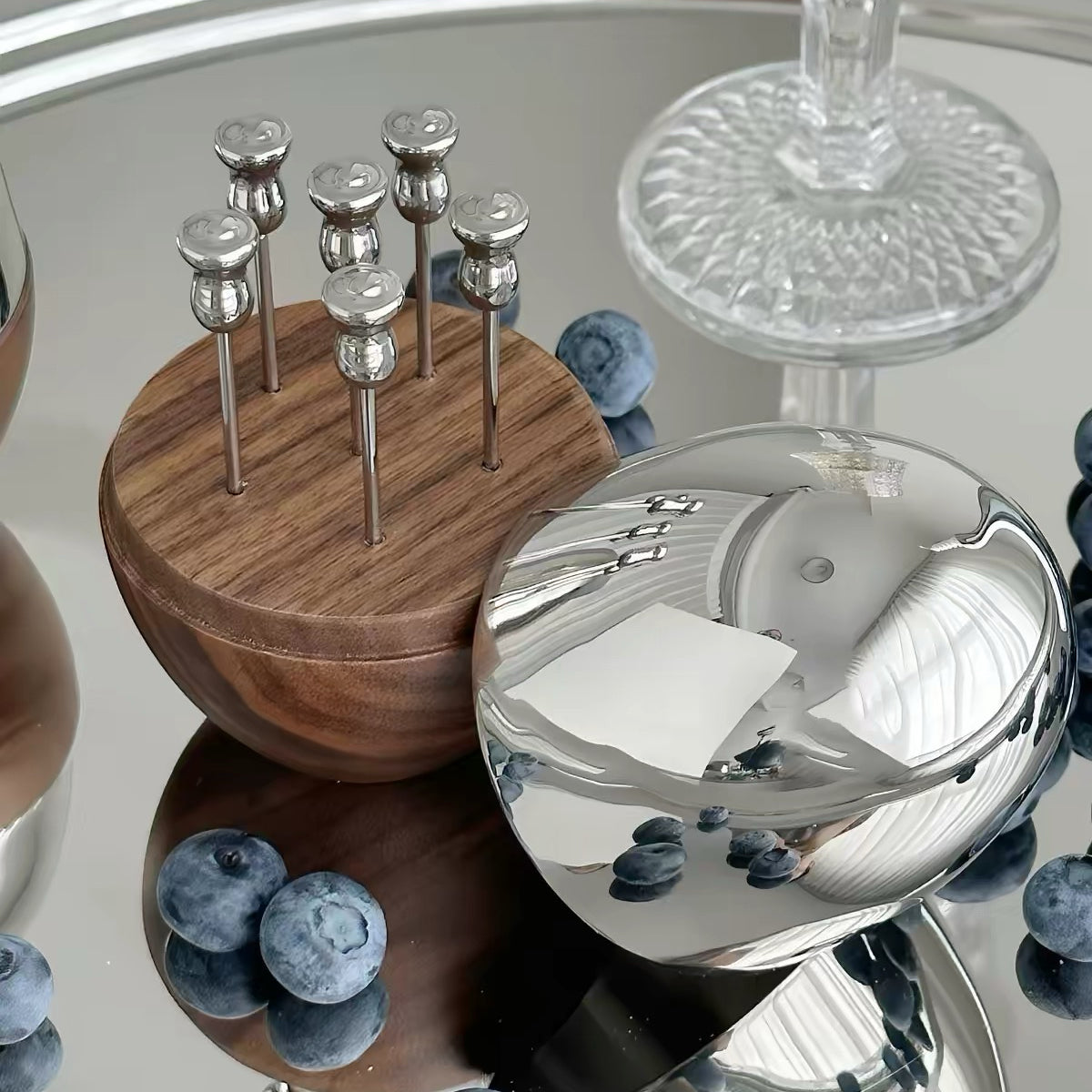 Eggy Walnut&Stainless Steel Fruit Pick Set