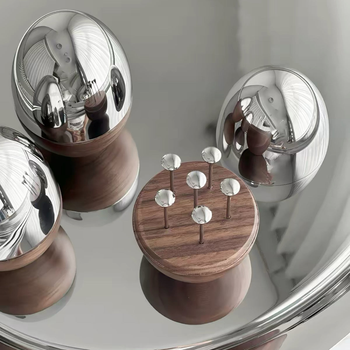 Eggy Walnut&Stainless Steel Fruit Pick Set