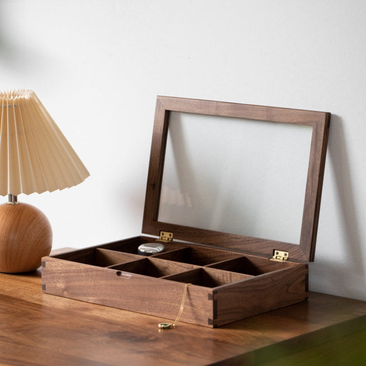 Caja Organizador de Joyería de Nogal Macizo Terra con Tapa de Vidrio