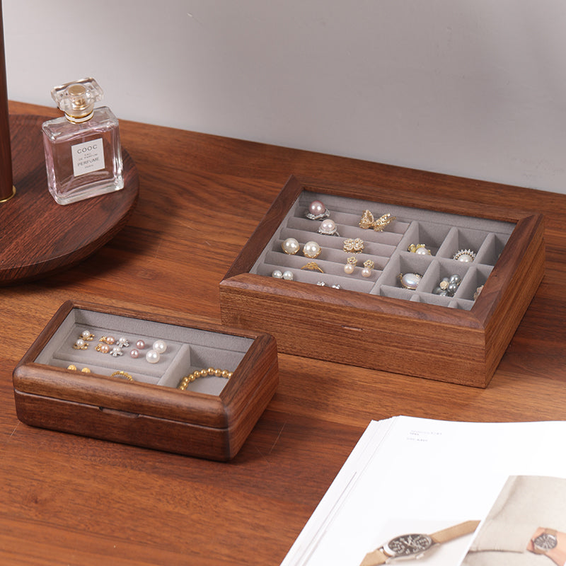 Keeply Walnut Jewelry Box with Glass Top
