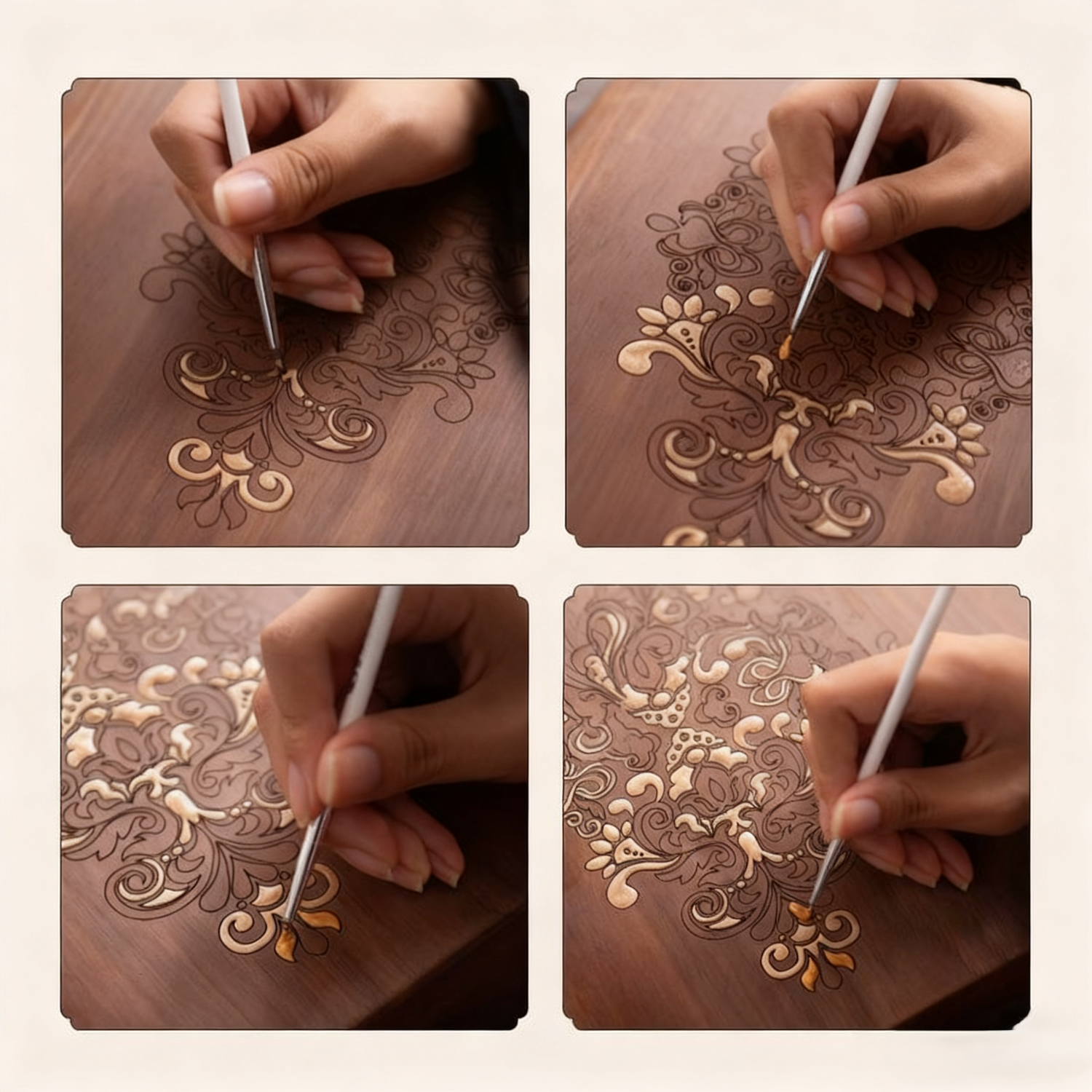 Artistic Painted Lockable Walnut Jewelry Box