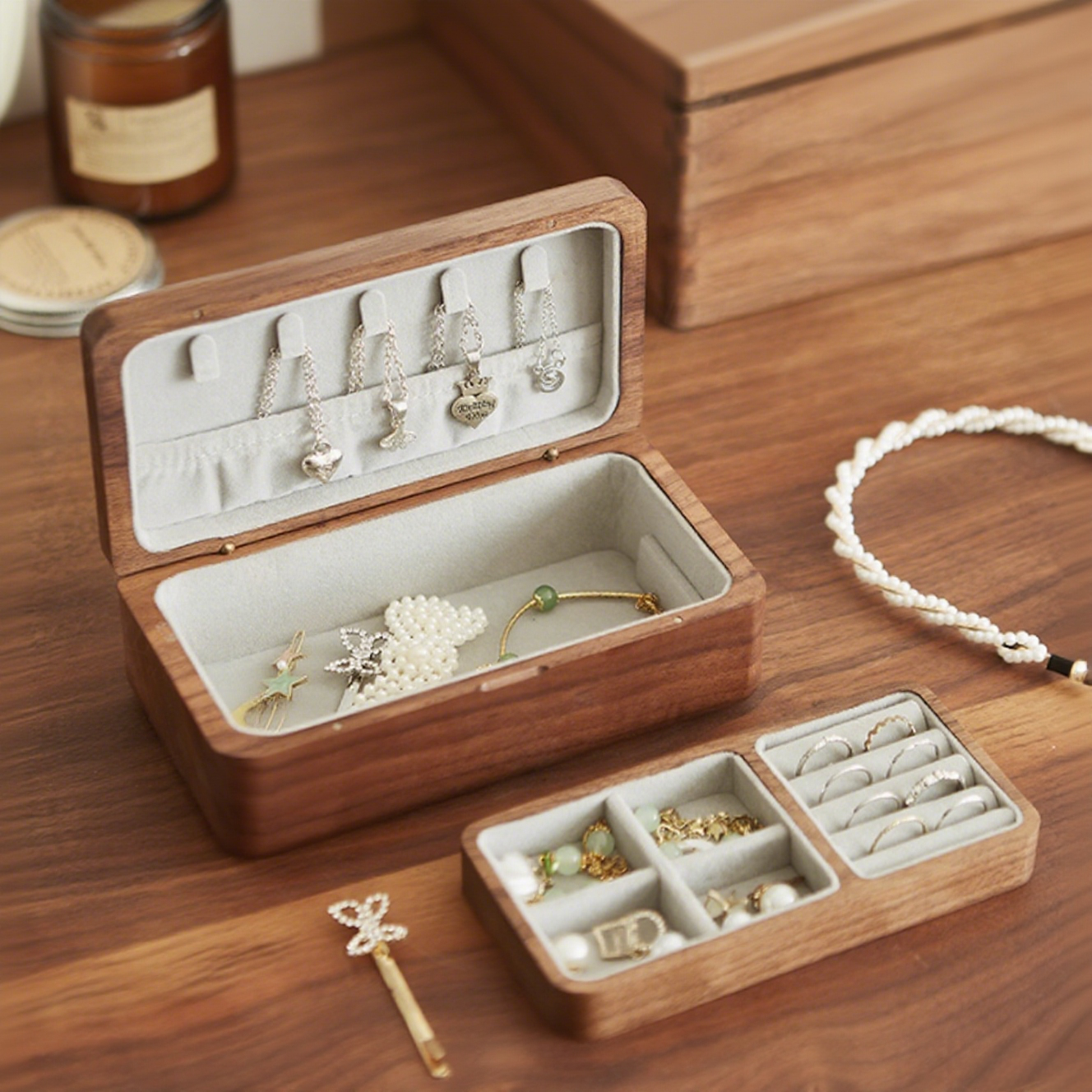 Black Walnut Velvet Jewelry Box