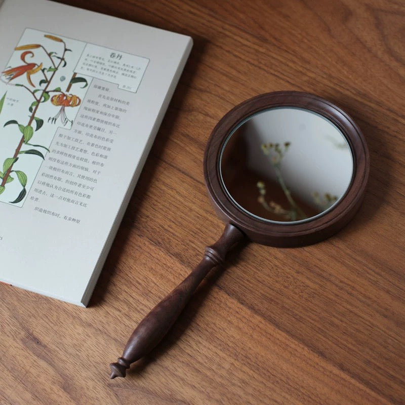 Vintage Black Walnut Handheld Mirror