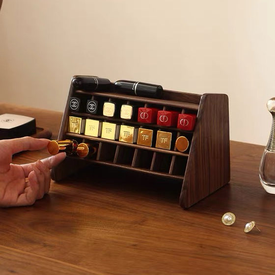 Kiro Lippenstift-Organizer aus massivem Nussbaumholz