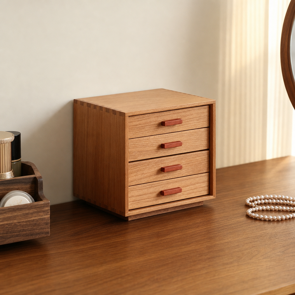 Armoire à bijoux en bois de cerisier massif Quadra