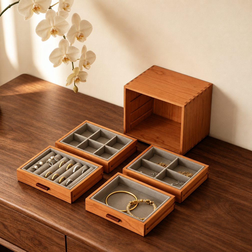 Armoire à bijoux en bois de cerisier massif Quadra