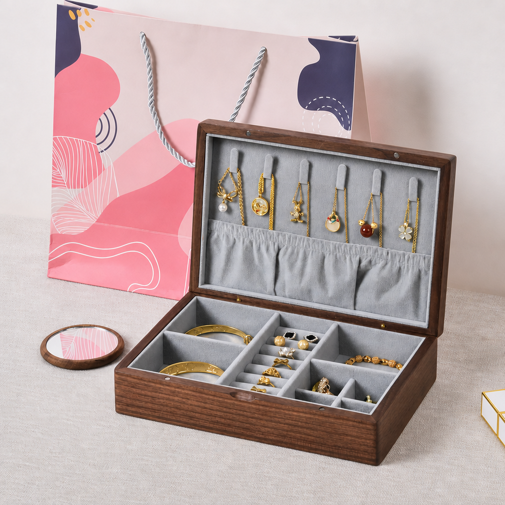 Boîte à bijoux en noyer avec serrure à combinaison Cipher