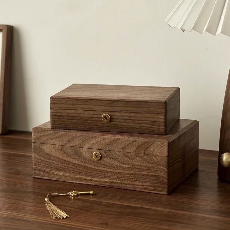 Velora Minimalist Walnut Jewelry Organizer Box with Lock