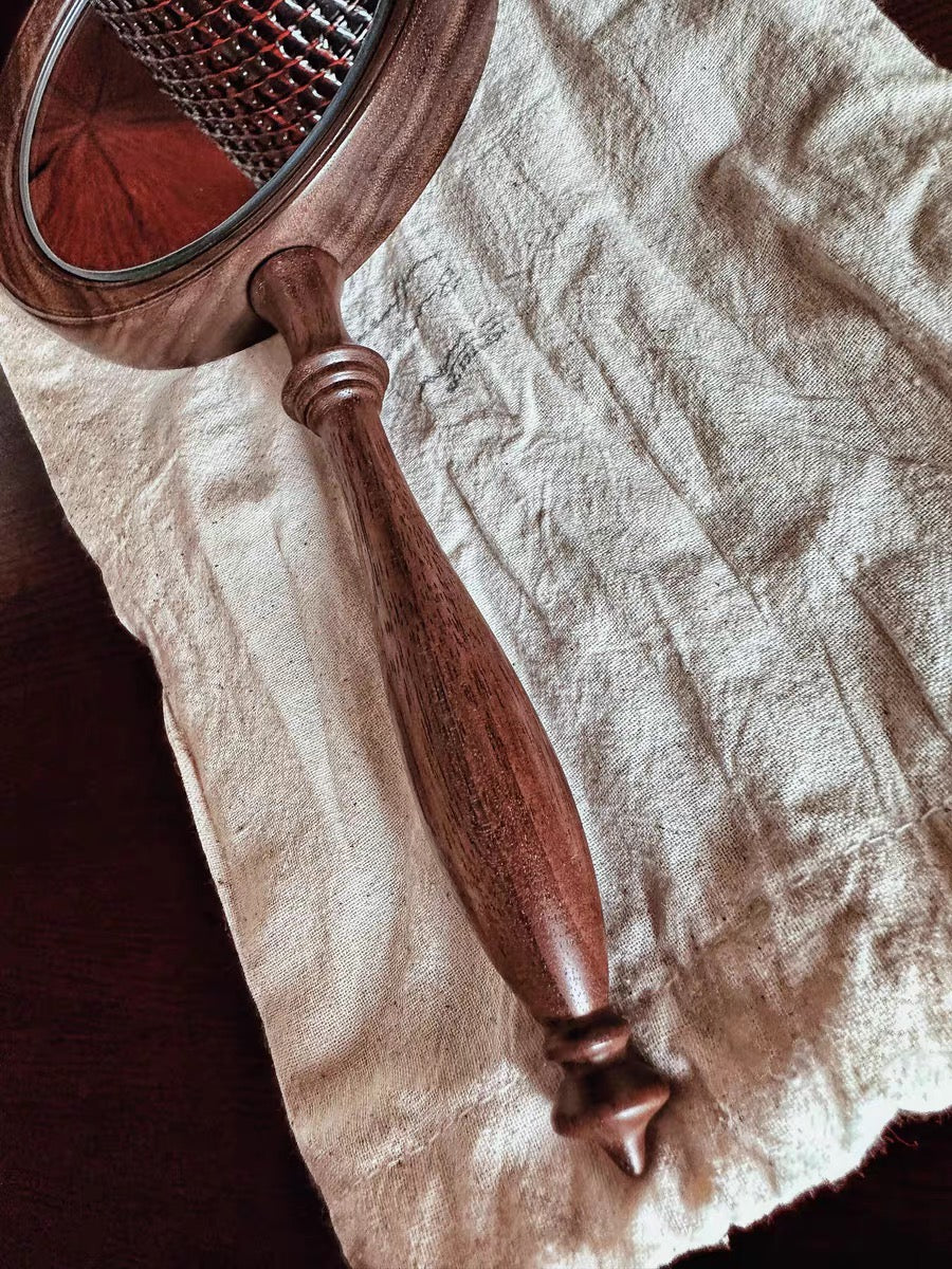 Vintage Black Walnut Handheld Mirror