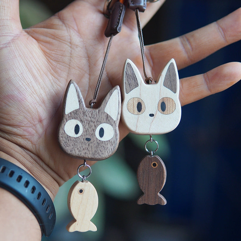 Adorable Wooden Kitty Keychains