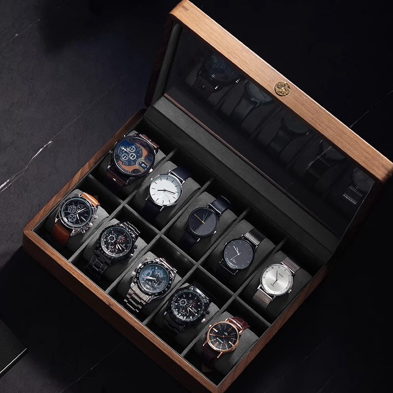 Aero glass-top walnut watch display box