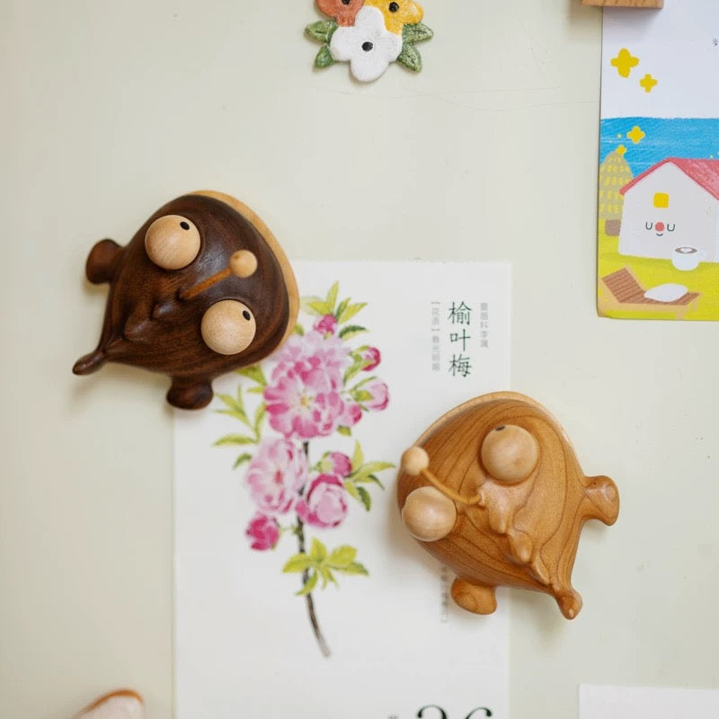 Anglerfish Walnut Fridge Magnet Clip