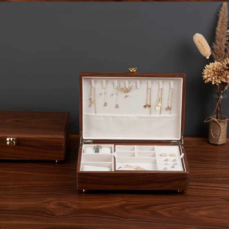 Aurelin Solid Walnut Double-Layer Jewelry Box - Large / Without Lock