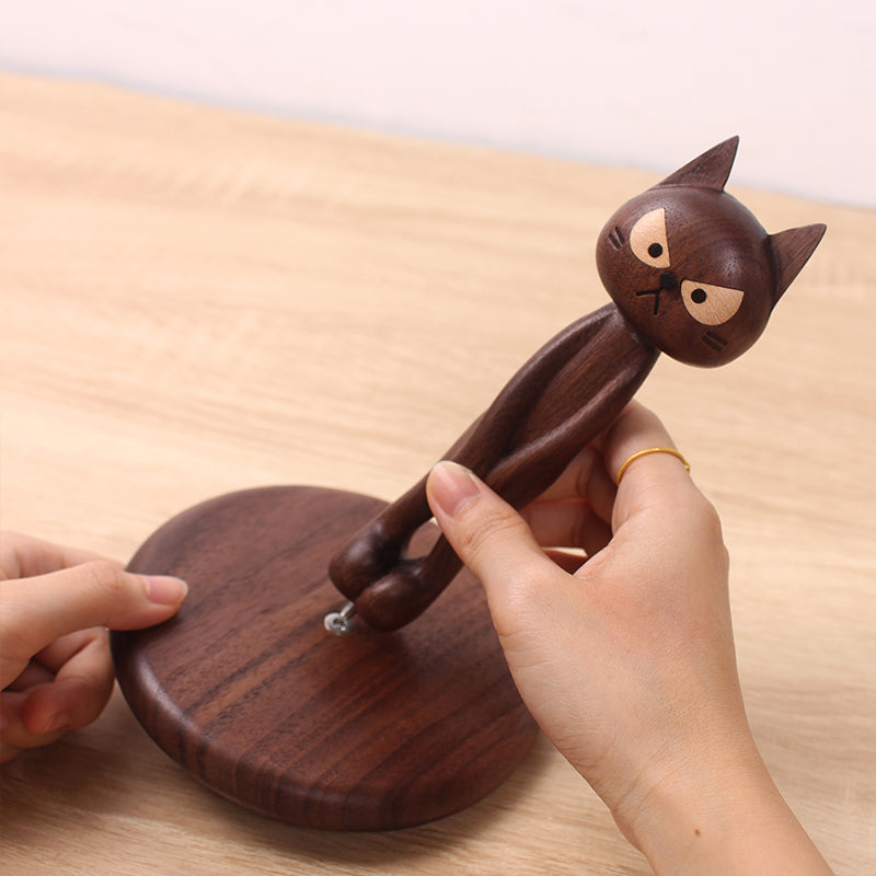 Black Walnut Cat Standing Tissue Stand