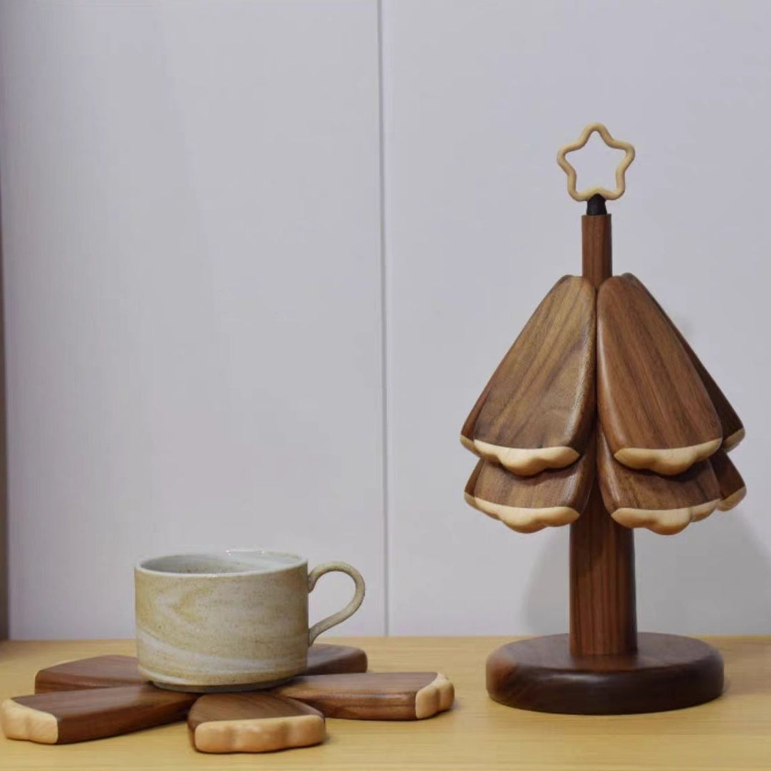 Black Walnut Christmas Tree Coaster for Holiday Decor