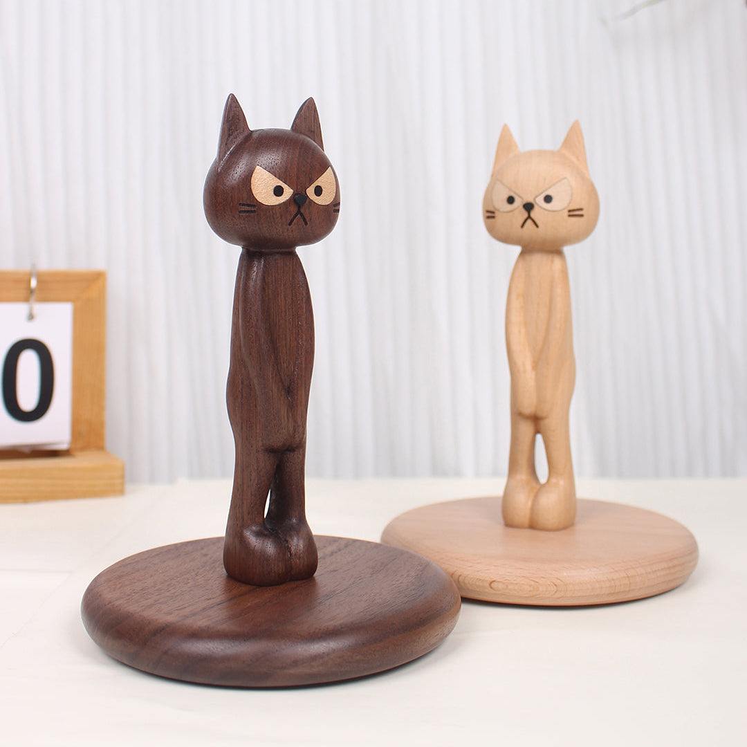 Cat Shaped Wooden Tissue Stand for Countertop