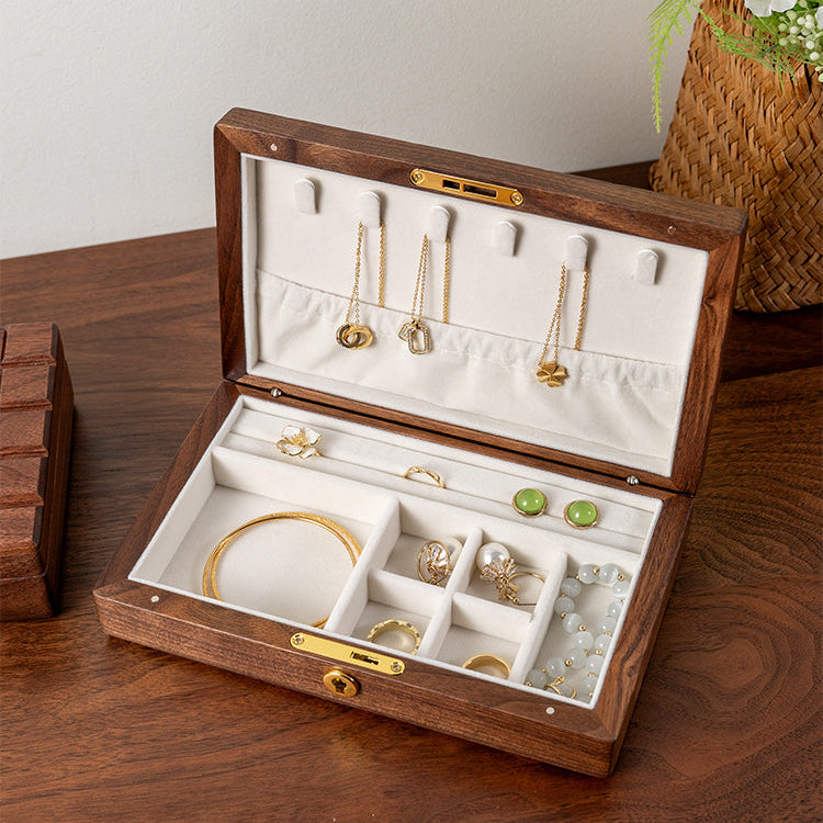 Close-up of Lunara Chocolate Black Walnut Jewelry Box