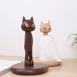 Creative Cat-Shaped Black Walnut Standing Tissue Holder