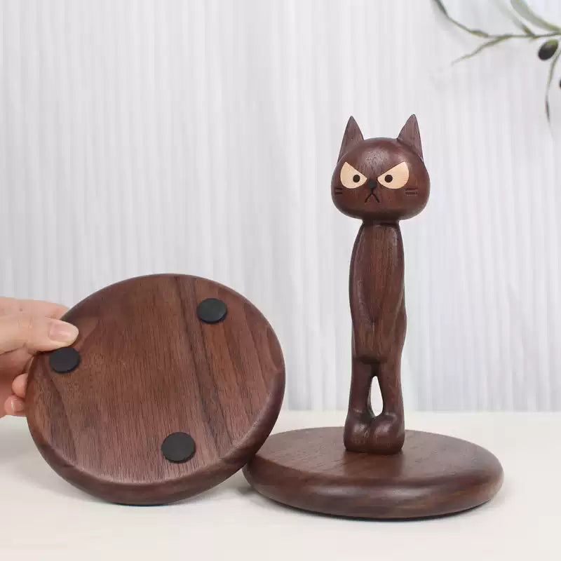 Cute Cat Design Wooden Paper Tissue Holder