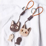 Cute Wooden Cat Keychain