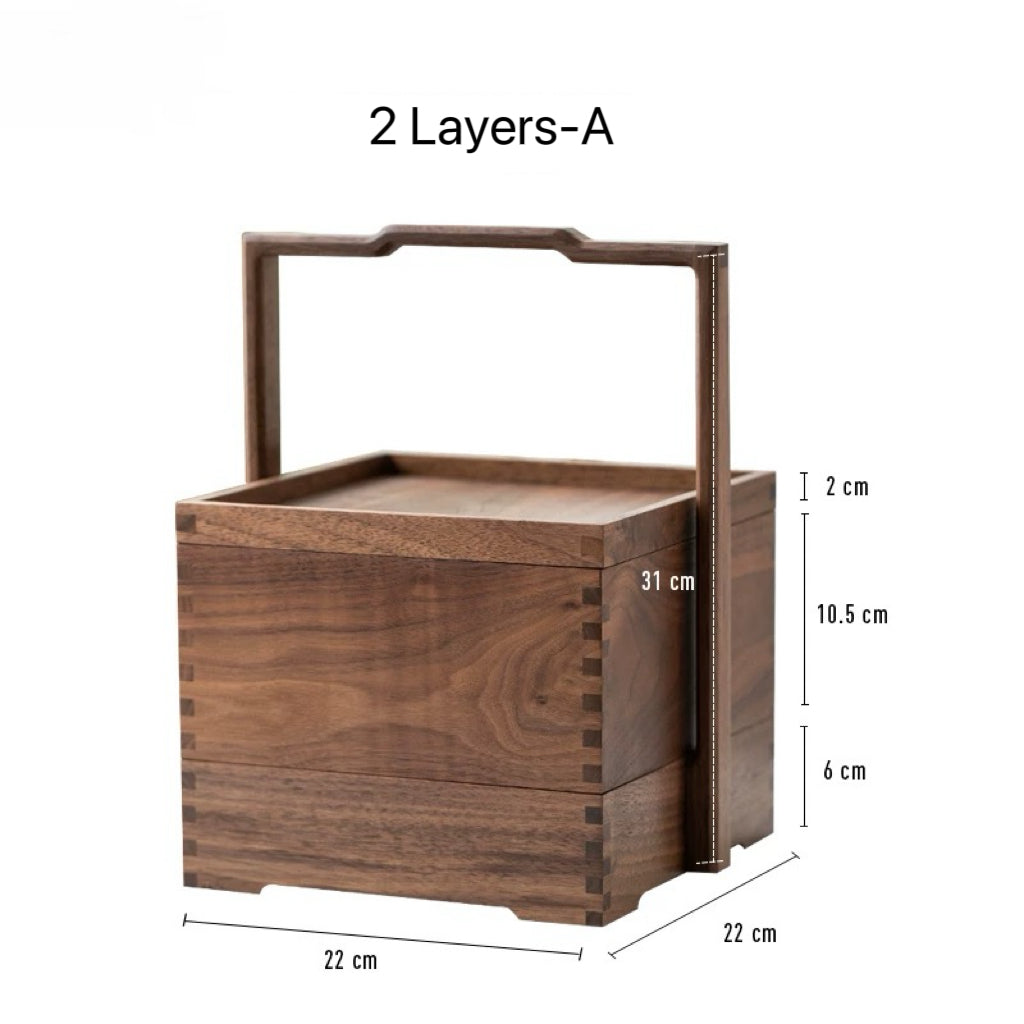 Detail shot of smooth walnut wooden finish on tea storage box