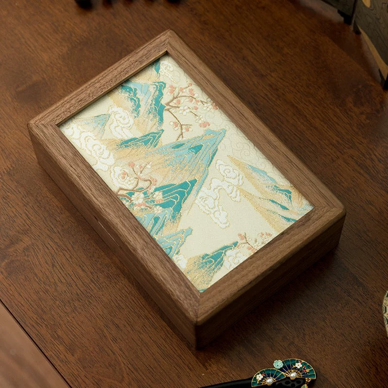 Elegant Solara Black Walnut Embroidered Jewelry Box