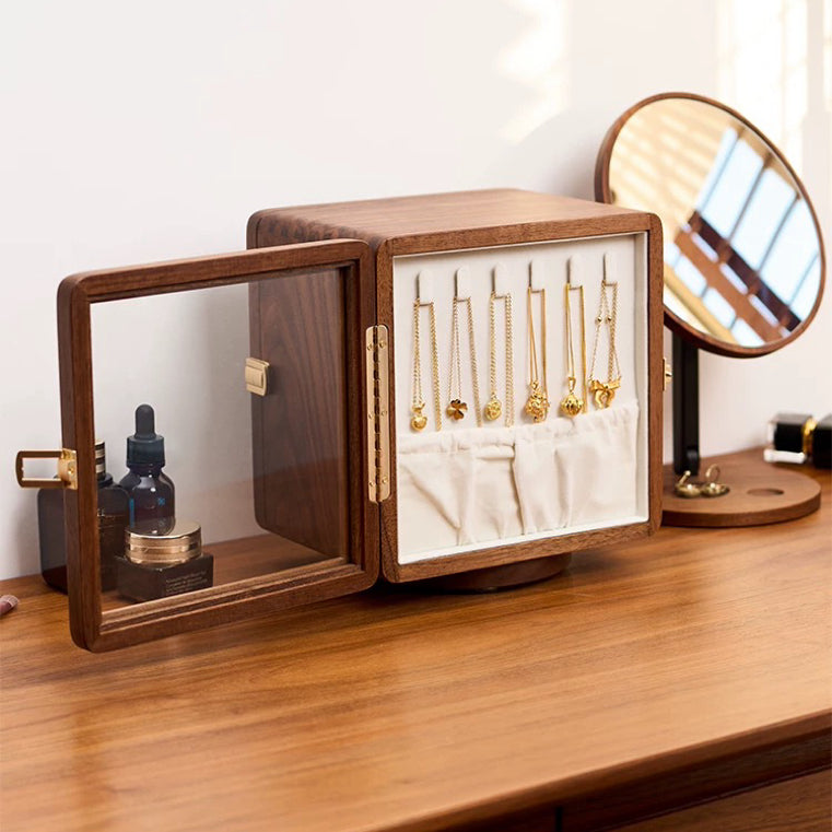 Glintia handcrafted walnut dual-sided rotating jewelry box