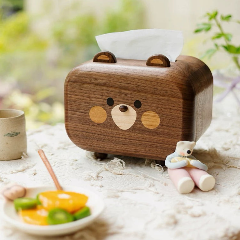 Handcrafted Bear Wooden Tissue Box