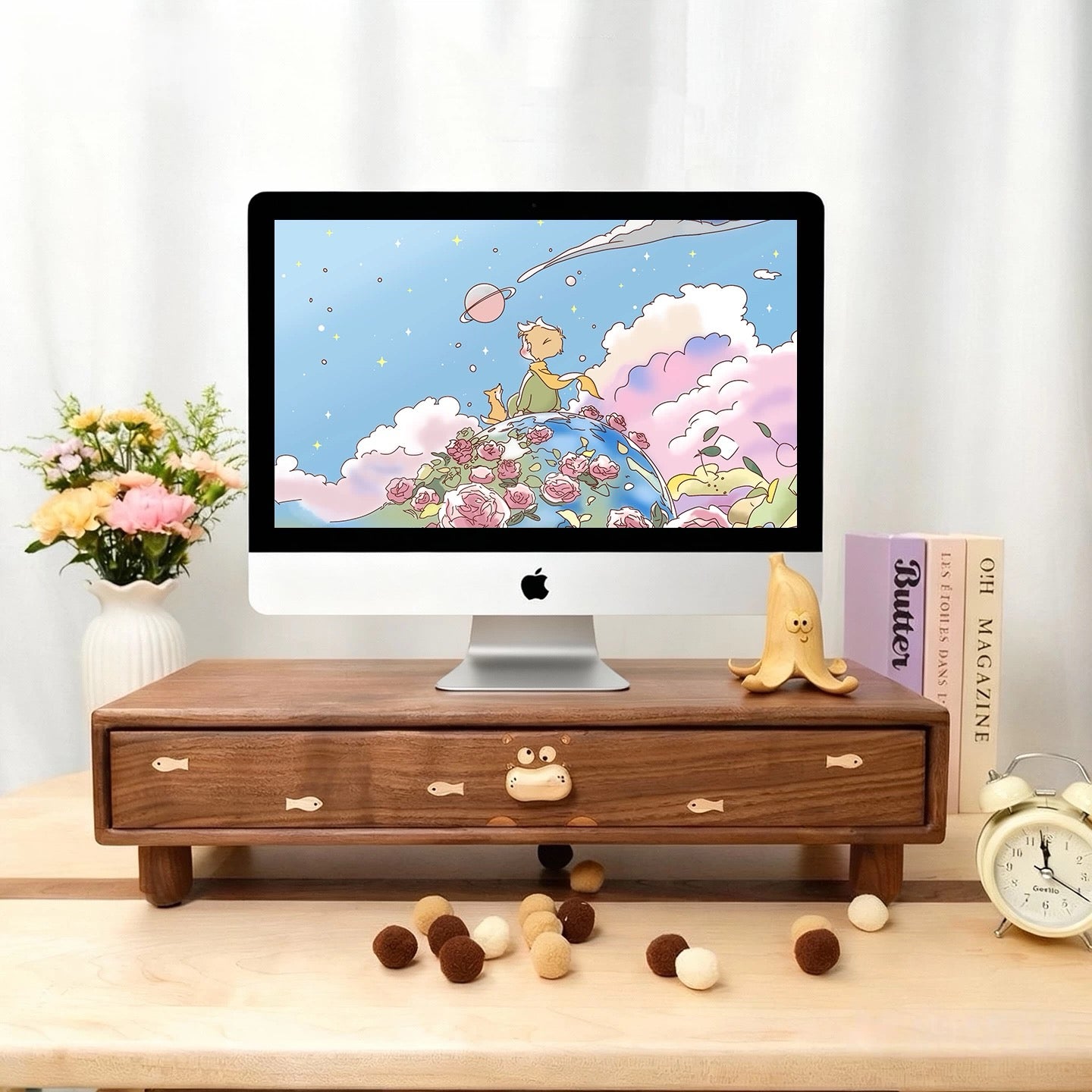 Hippo Solid Wood Monitor Stand With Drawer Cabinet