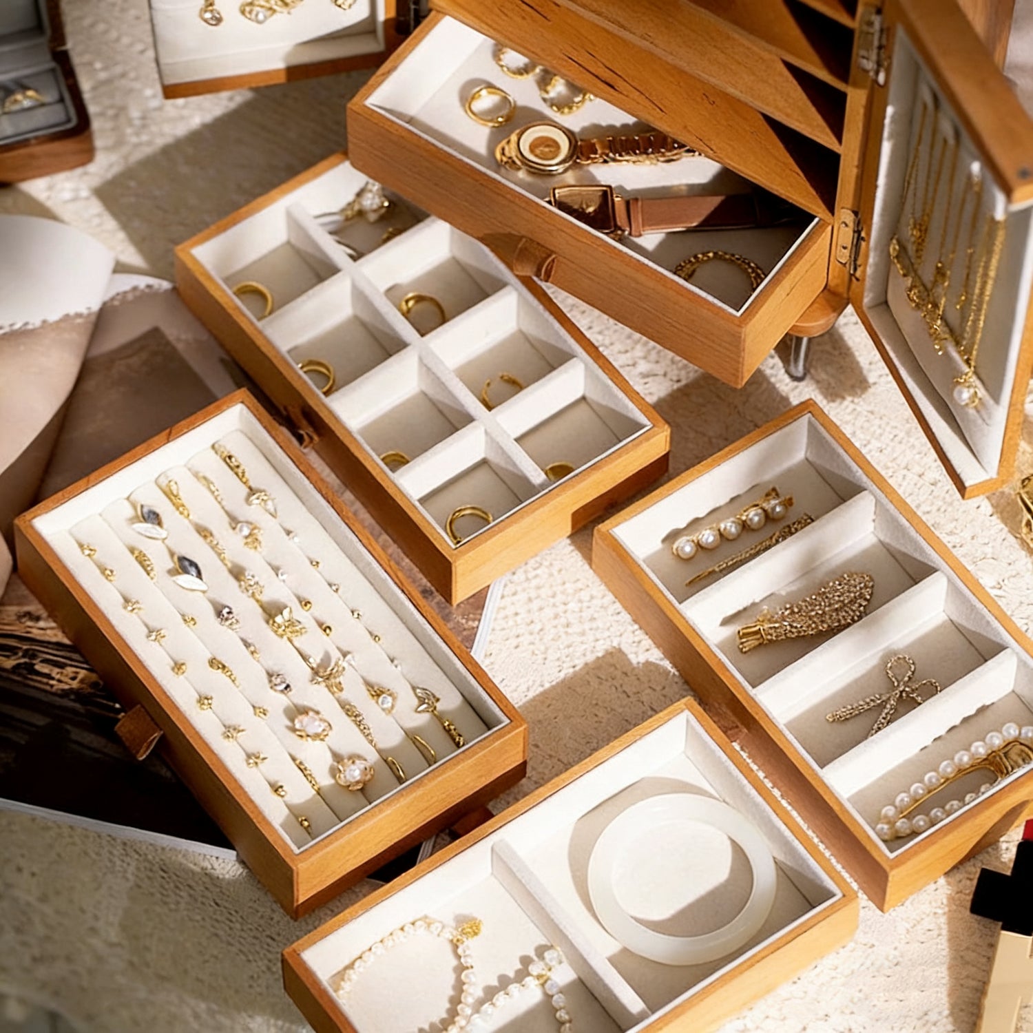 Lunor Solid Wood Jewelry Organizer Cabinet with 5 Drawers