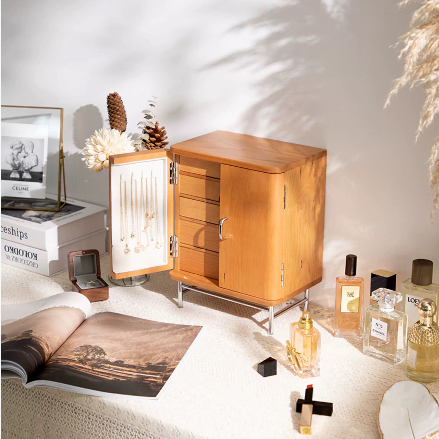 Lunor Solid Wood Jewelry Organizer Cabinet with 5 Drawers