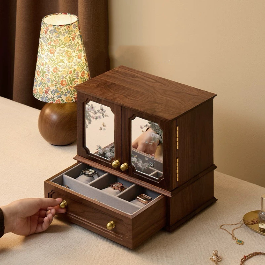 Lustre Solid Walnut Jewelry Storage Cabinet Organizer