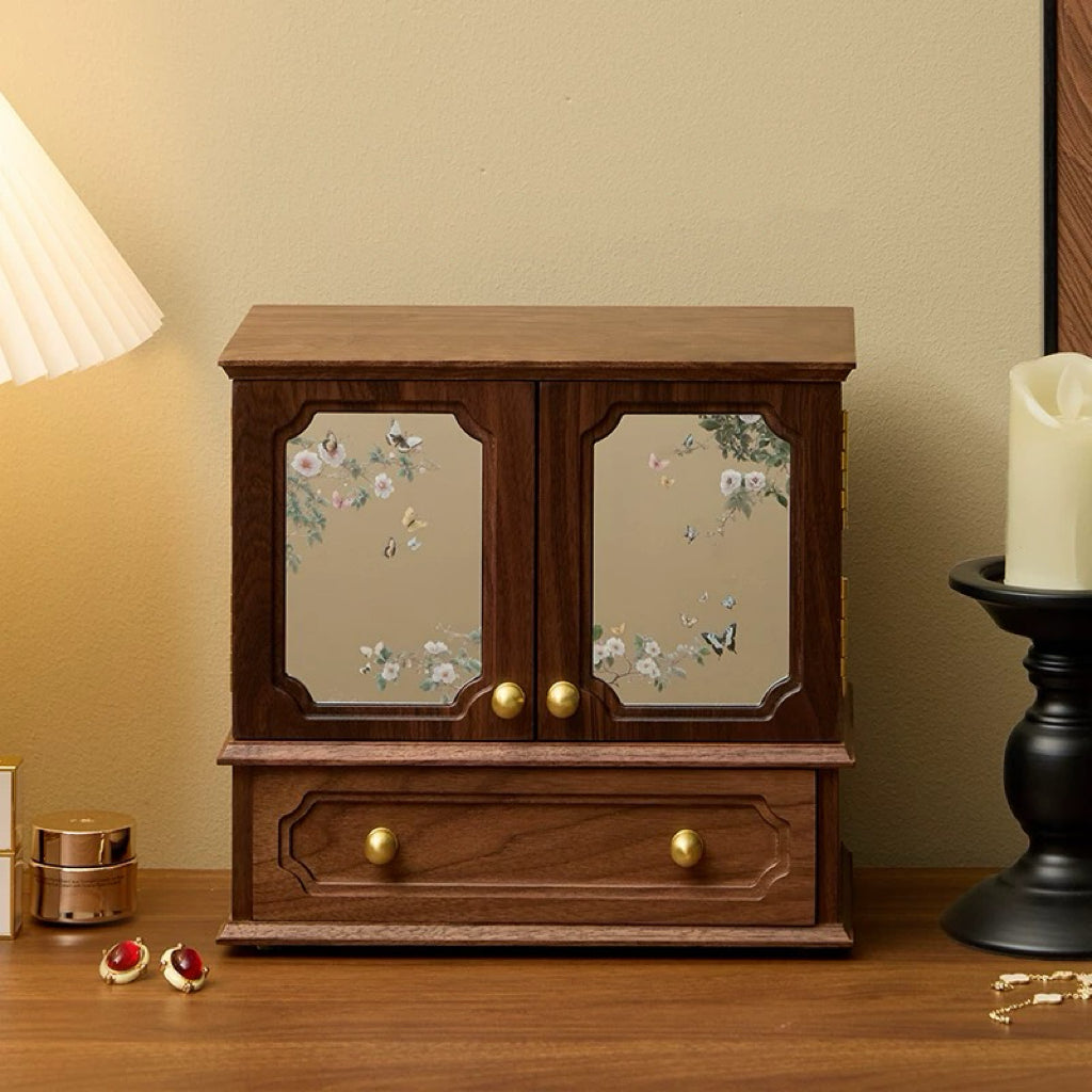 Lustre Solid Walnut Jewelry Storage Cabinet Organizer