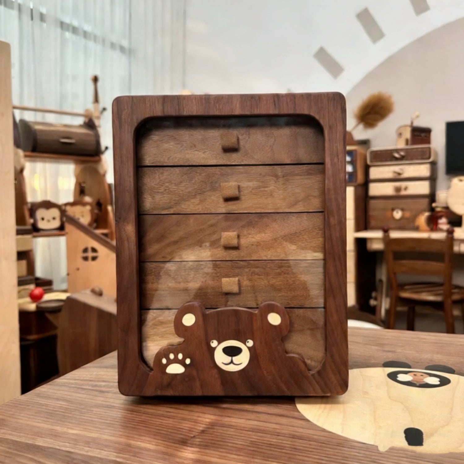 Bearry Solid Wood Rotating Jewelry Organizer Cabinet With Mirror