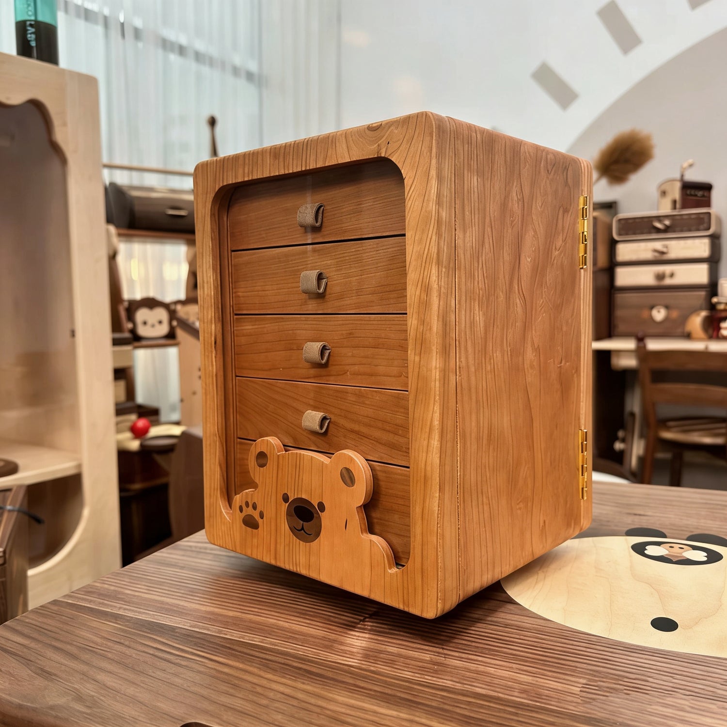 Bearry Solid Wood Rotating Jewelry Organizer Cabinet With Mirror