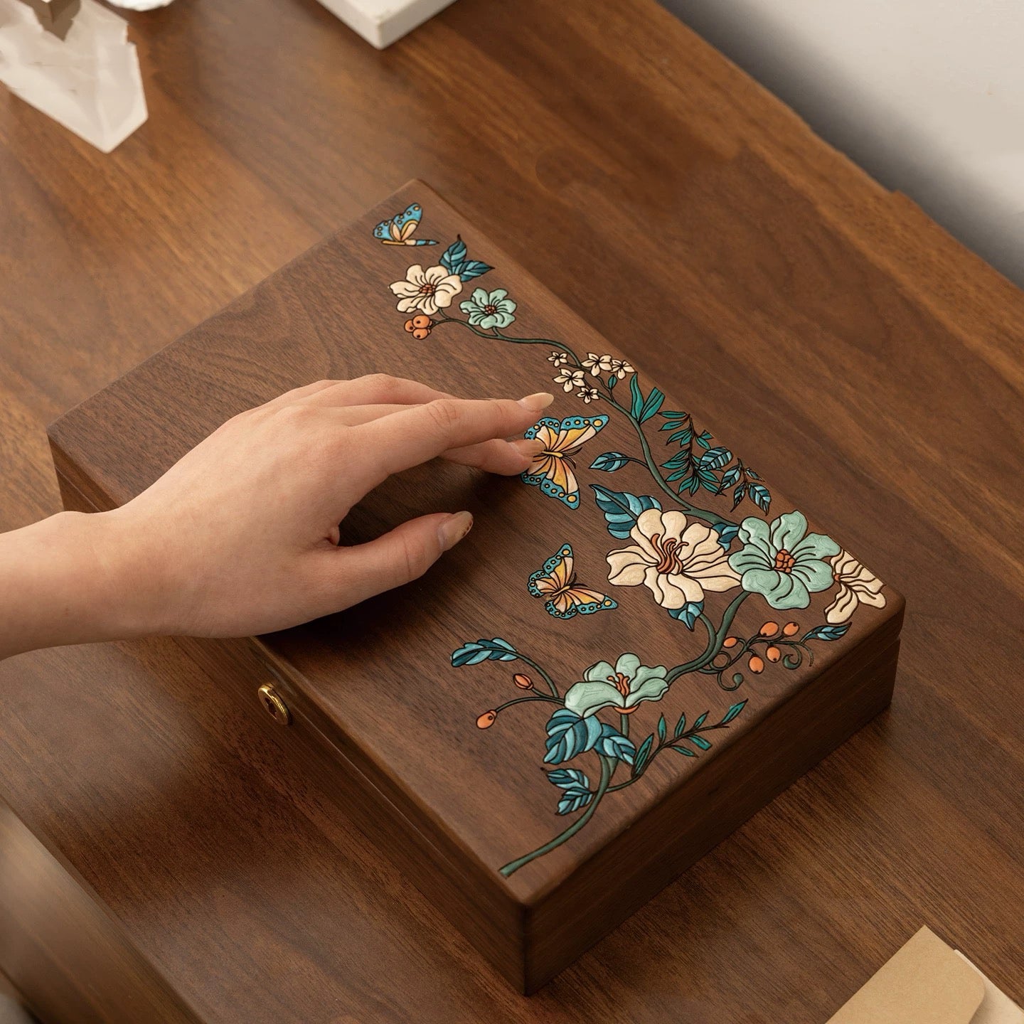 Eira Walnut Hand-Painted Jewelry Box