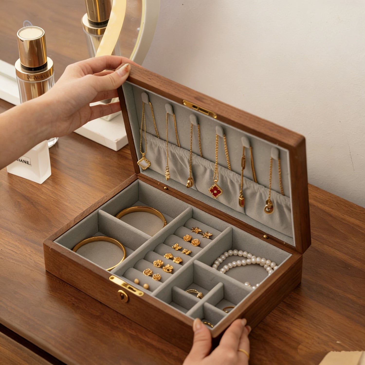 Eira Walnut Hand-Painted Jewelry Box