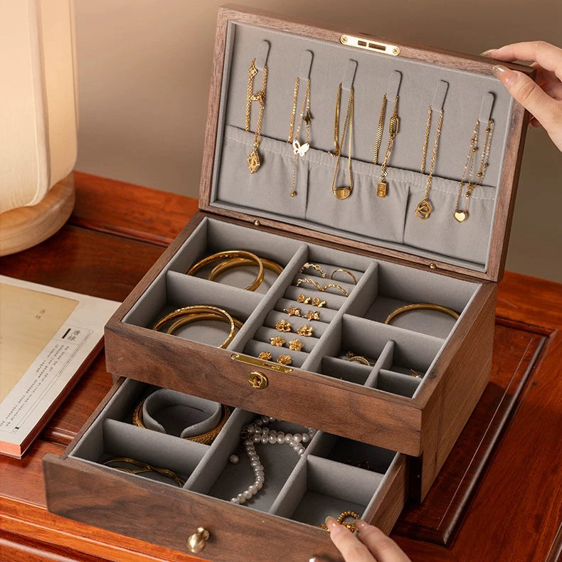 Vinebird Solid Wood Jewelry Box with Dual Drawers