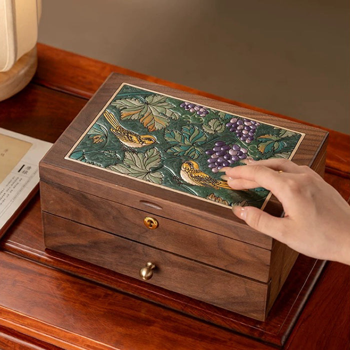Vinebird Solid Wood Jewelry Box with Dual Drawers