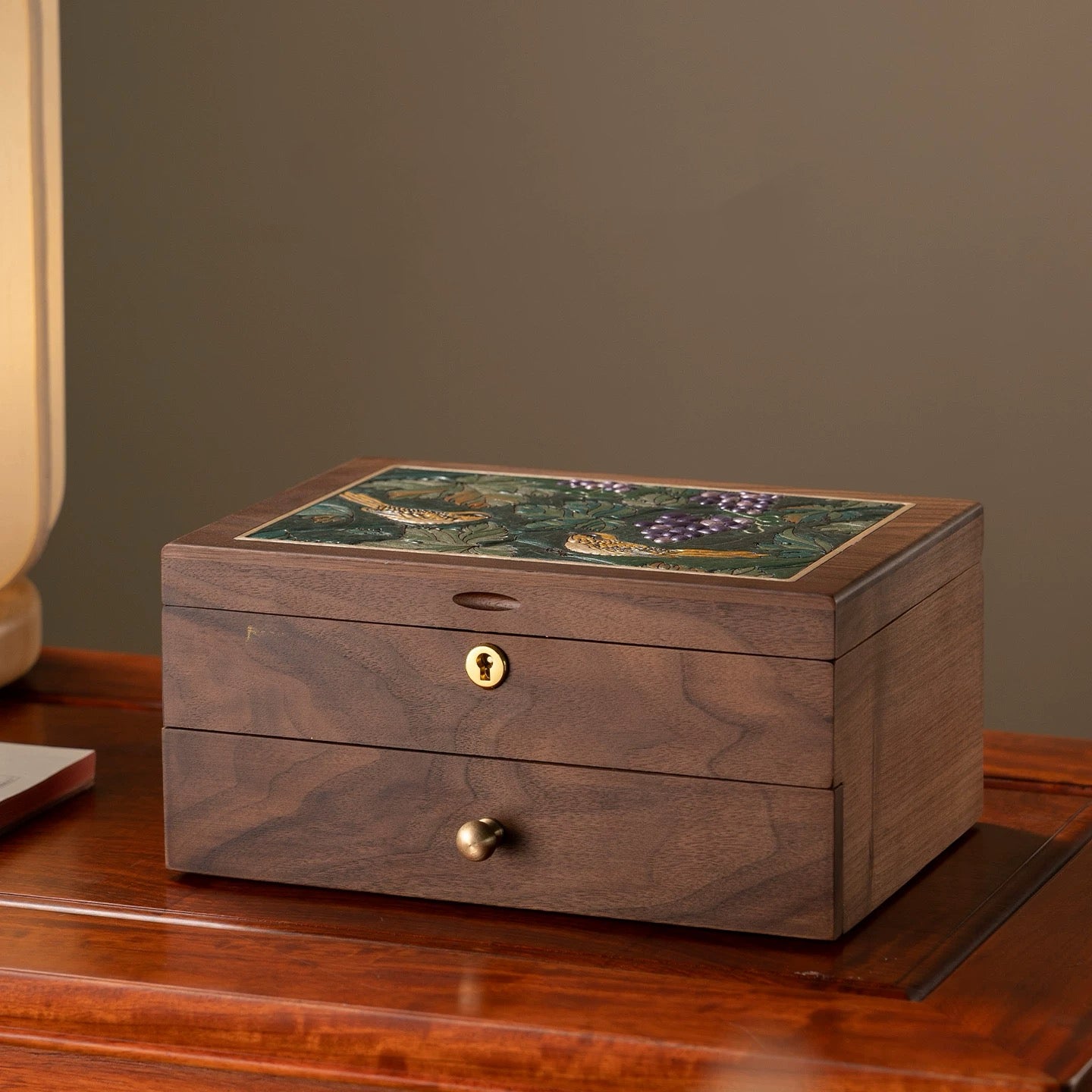 Luxury Traditional Eastern Wooden Jewelry Box with Dual Drawers