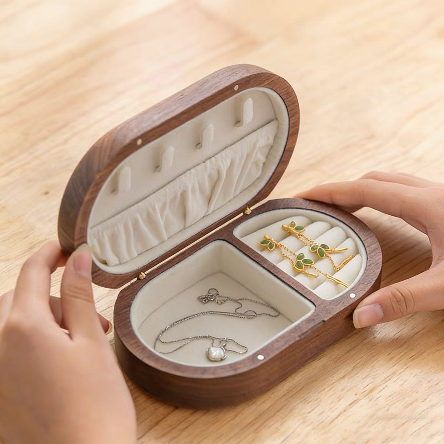 Pavo Solid Wood Oval Jewelry Box