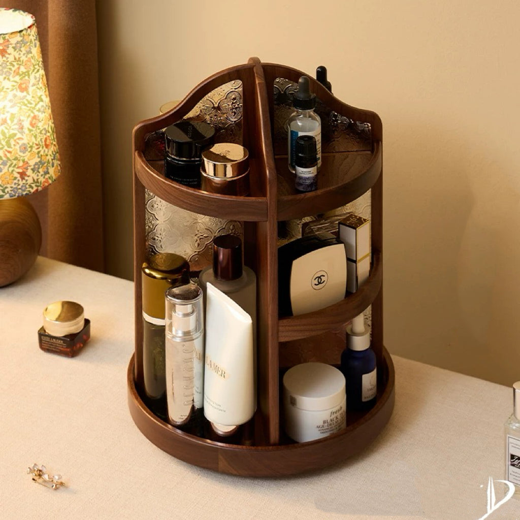 Amora Walnut Makeup Storage Cabinet Organizer