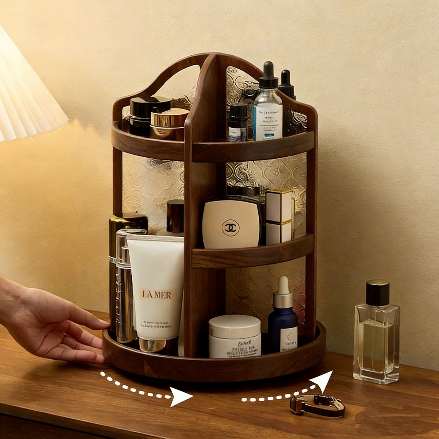 Amora Walnut Makeup Storage Cabinet Organizer