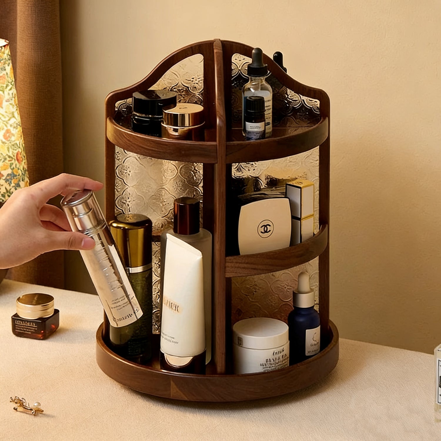Amora Walnut Makeup Storage Cabinet Organizer