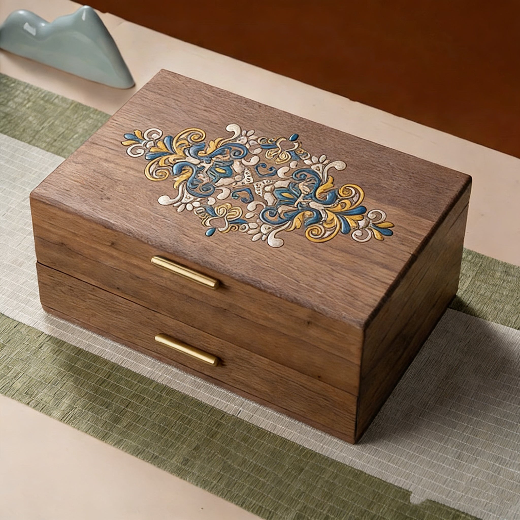 Artistic Painted Lockable Walnut Wood Jewelry Box | Walnut Addicted