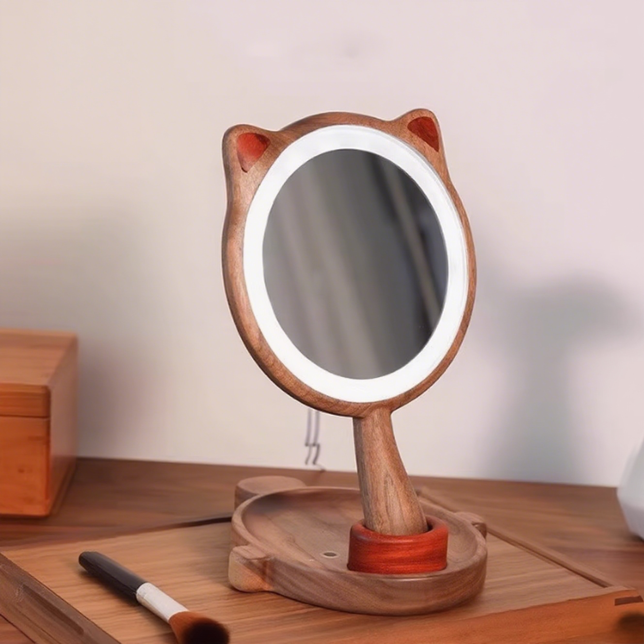 Kitty Walnut LED Makeup Mirror