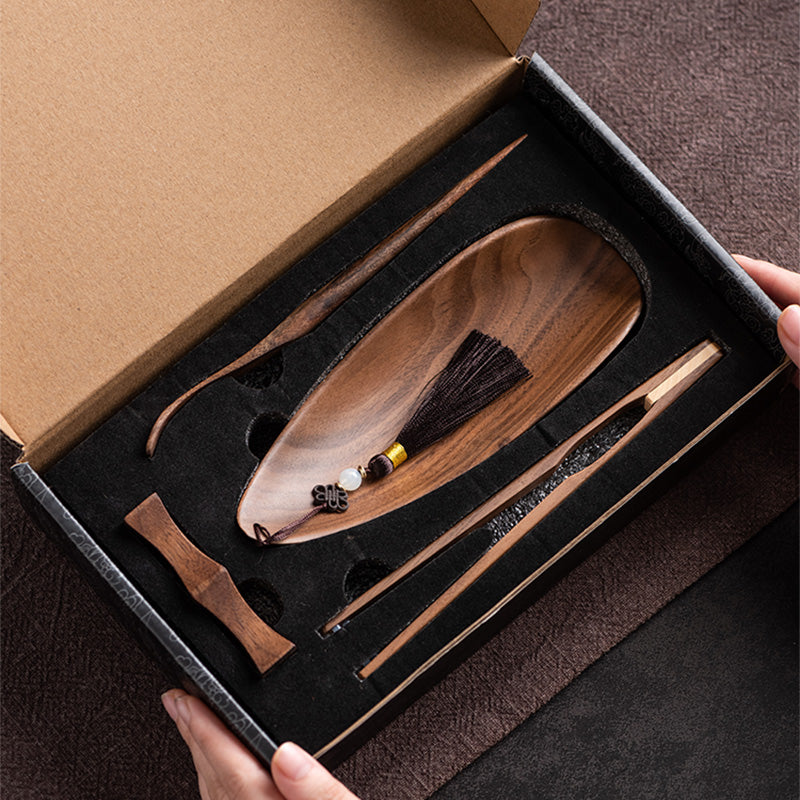Kongfu Tea Ceremony Four-Piece with Walnut Wood