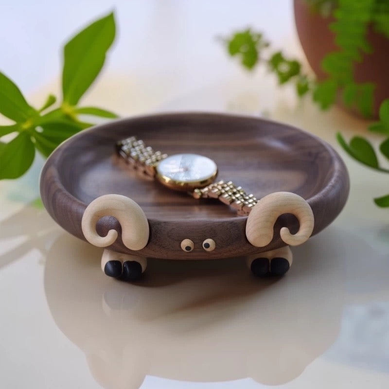 Lamb-themed Walnut Storage Tray