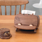 Living Room Hippo Walnut Tissue Box
